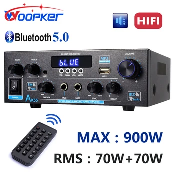 Woopker เครื่องขยายเสียง AK55 MAX 900W 2.0 ช่อง HIFI เครื่องขยายเสียงบลูทูธดิจิตอลรองรับอินพุตไมโครโฟนคู่ RMS70W + 70W