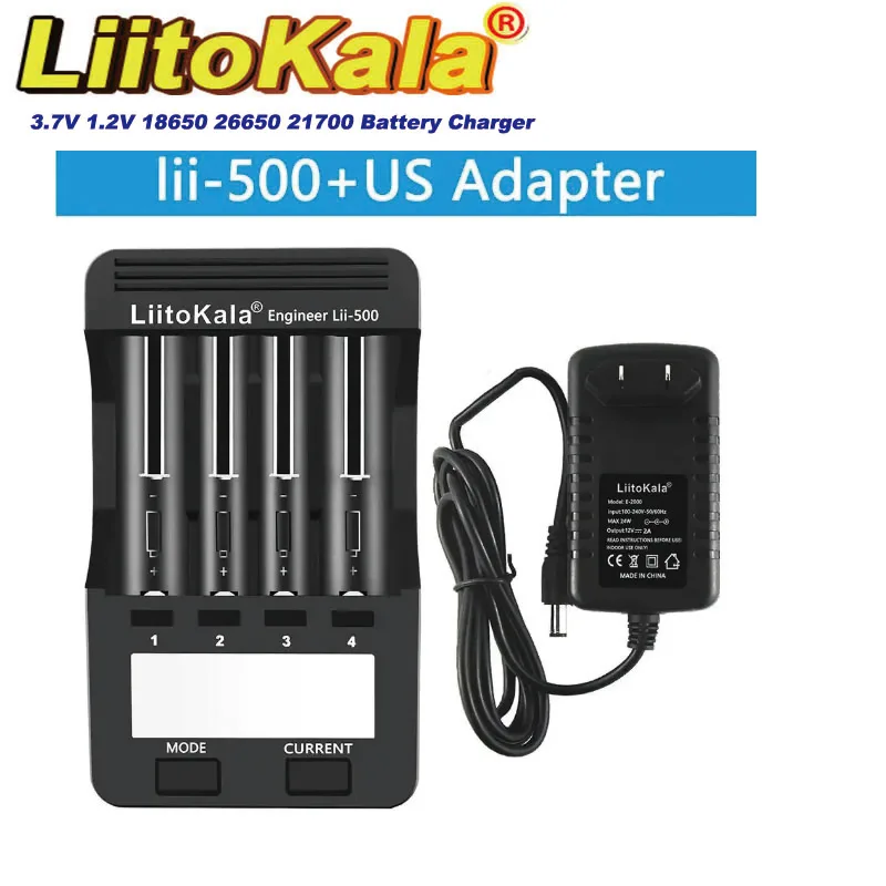 LiitoKala Lii-500 LCD Smart Batterieladegerät für 18650 26650 16340 18350 3.7V 1.2V 18650+US/EU-Steckeradapter – Detail 10