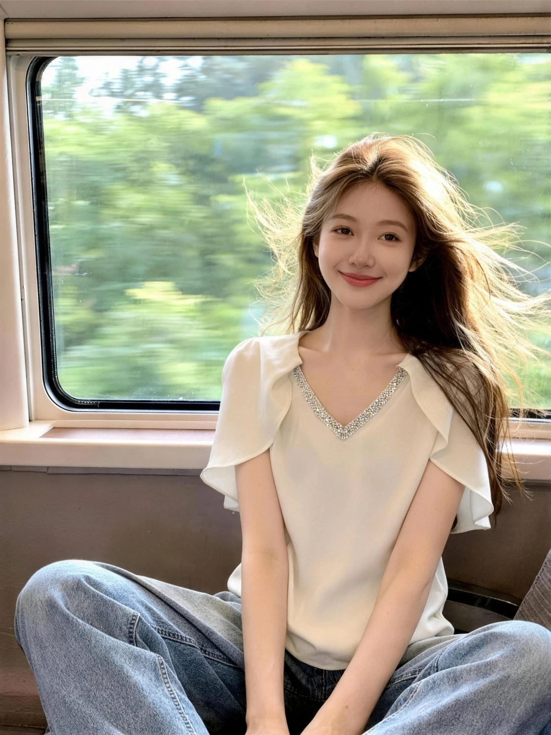 Heavy Embellished V-Neck Short Sleeve Women's Shirt Summer New plus Size Slimming Base Layer Top Korean Style Loose Fit