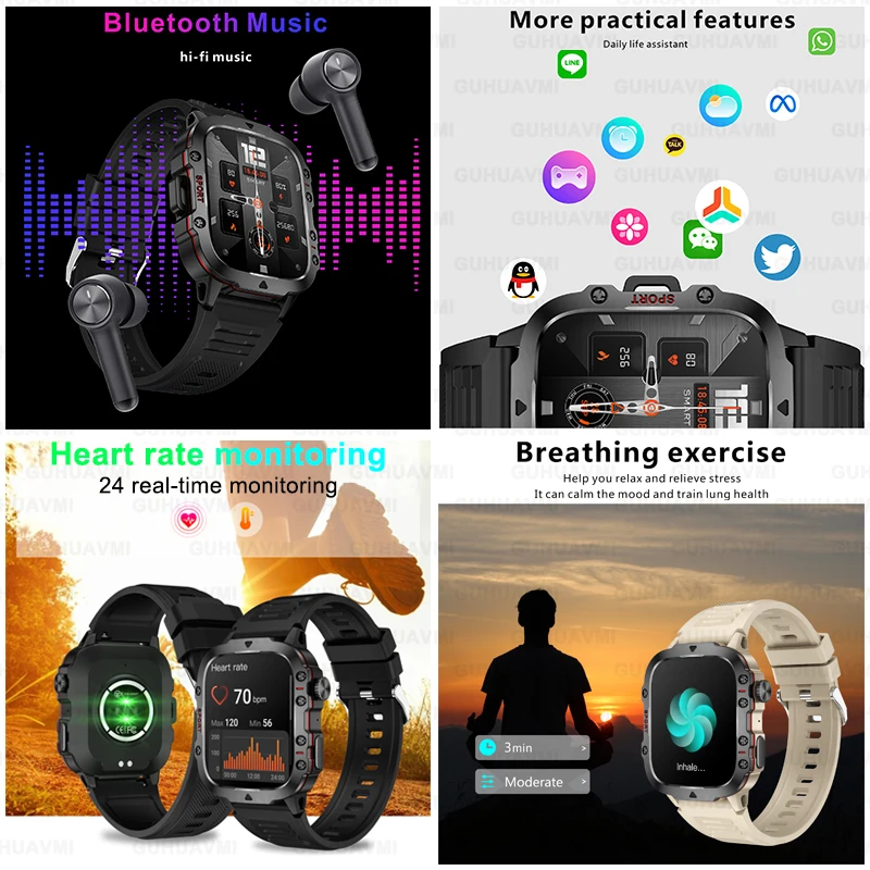 2024 Dla Xiaomi Nowy Wytrzymały Wojskowy GPS Inteligentny Zegarek Mężczyźni Bluetooth Połączenia Monitorowanie Zdrowia AI Głos Sport Wodoodporne