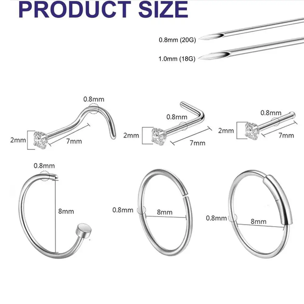 1/39Pcs Set Nose Septum Piercing Rings Nails and Piercing Needles Disposable Piercing Clamps Gloves Clean Pads Piercing Tools