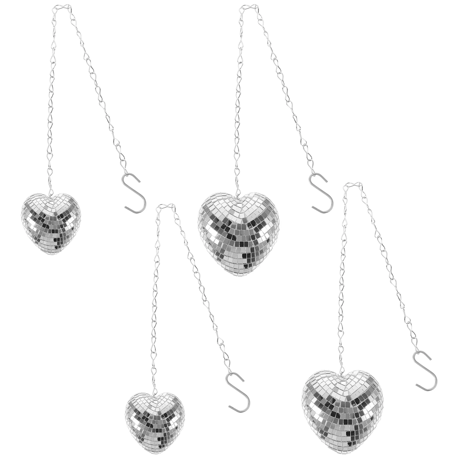 

4pcs Heart Glass Decorations 6cm 8cm Silver Disco Balls Hanging Ornaments Party Wedding Mirror Ball Reflective Atmosphere