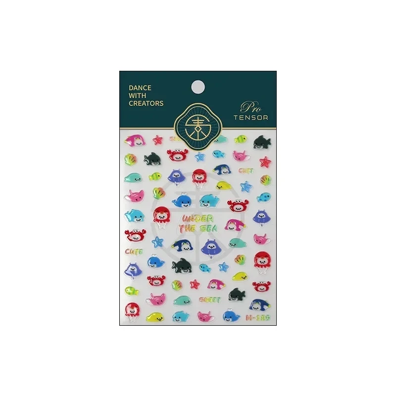 Lovely Cartoon Jellyfish Whale Shark Starfish Shells 5D Jelly Self Adhesive Nail Art Stickers Cute Manicure Decals Wholesale