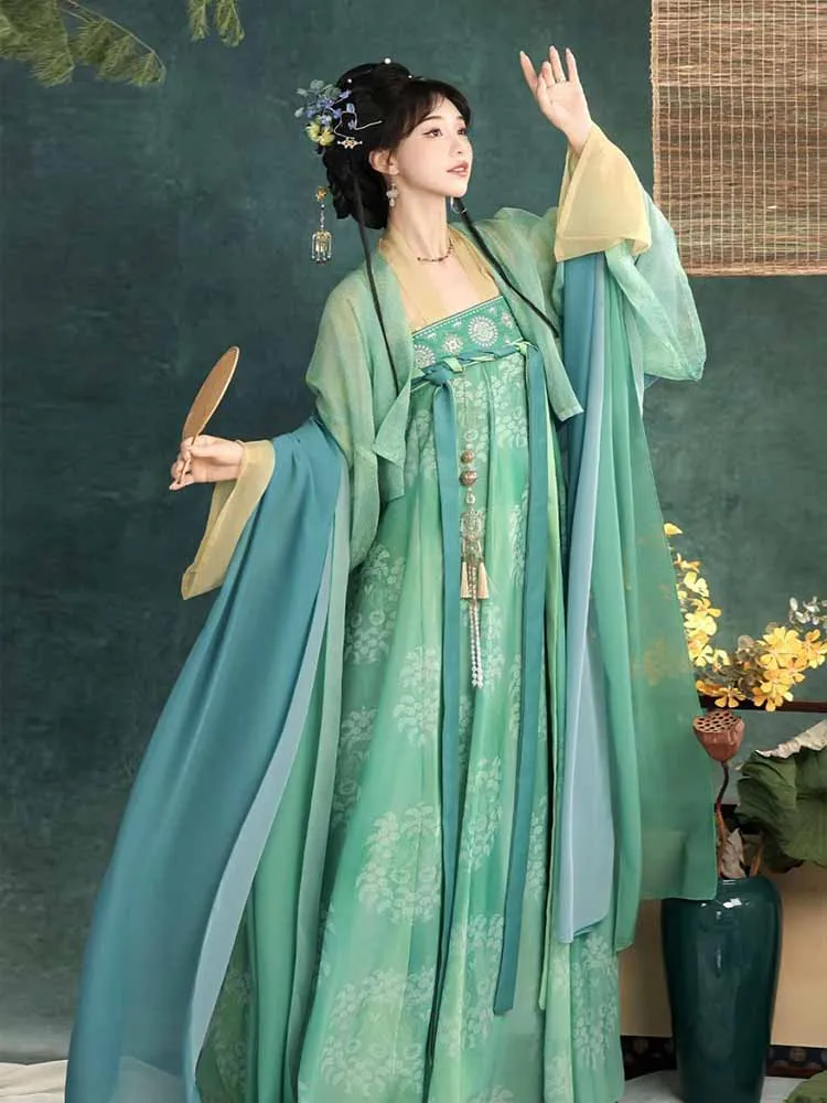 

Hanfu Dress Women Chinese Vintage Printed Blue&Green Hanfu Dress Female Halloween Cosplay Costume Tang Dynasty Hanfu Dress