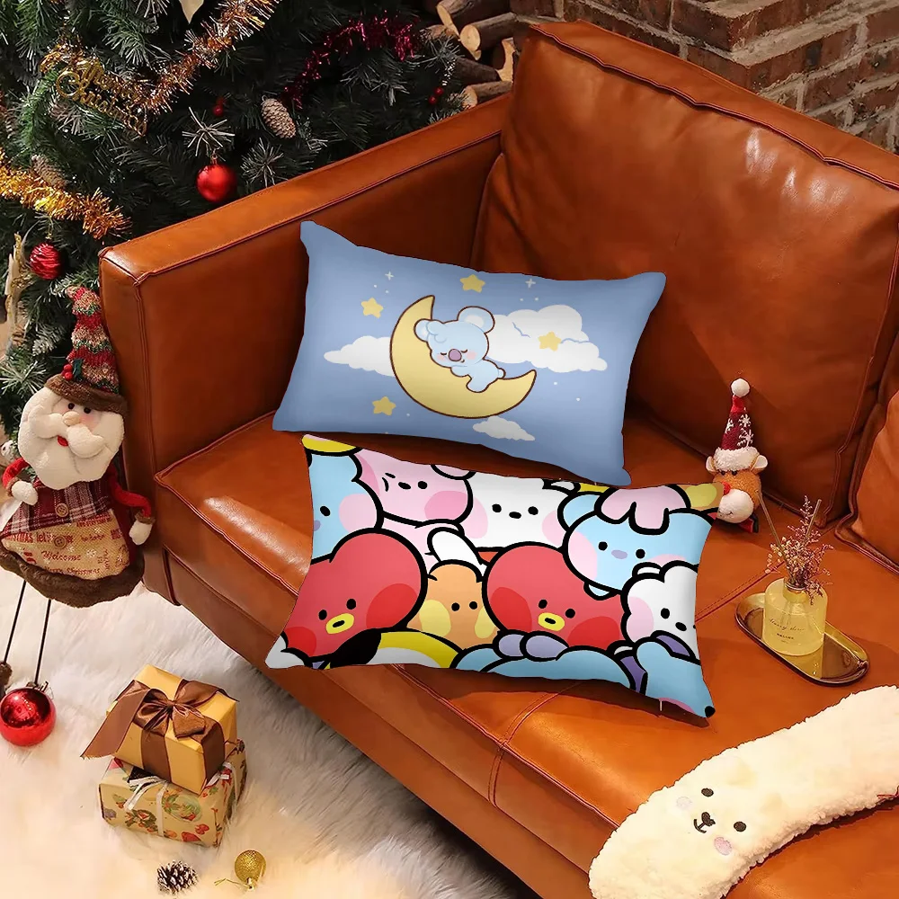 Cute Cartoon B-BT-21 Love Pillow Covers Cartoon Sofa Decorative Home Double-sided Printing Short Plush Cute Cushion Cover Gift