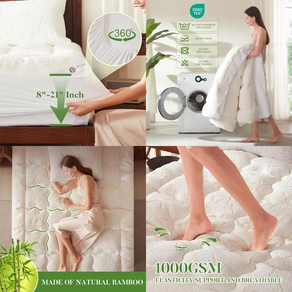 

Queen Size Waterproof Mattress Topper with Thick Pillow Top, 21 Inch Pocket, Soft Breathable for Back Pain Relief, Protector Cov