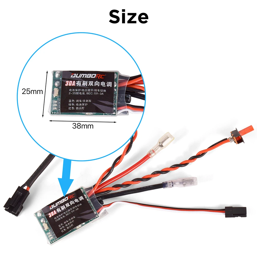 30A Brushed ESC Mini 2S Electric Speed Controller BEC 5V 3A with Brake for RC Car Model Boat 280 290 370 380 390 Brushed Motor