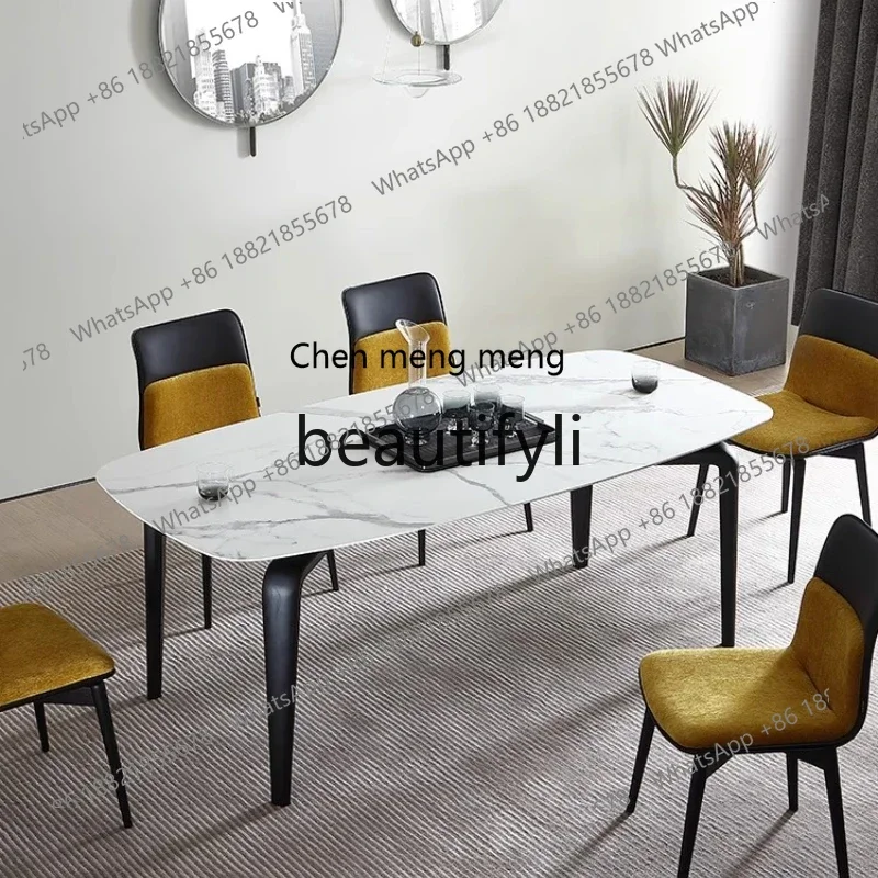X FH  Italian Minimalist Restaurant Rectangular Rock Plate Dining Table Modern Minimalist Solid Wood Dining Table