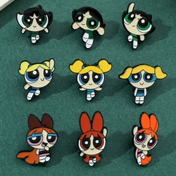 Funny Cartoon Powerpuff Girls Enamel Pins for Backpack Brooch Accessories Anime Jewelry Clothing Pins Gift for Kids