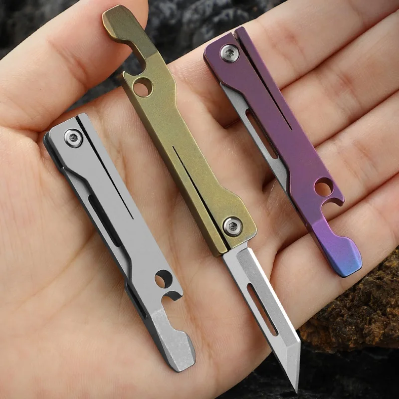 Survival Multitool Bottle Opener Folding Knife Multicolor Titanium Alloy Ultralight Keychain Pocket Knife Unboxing Cutter