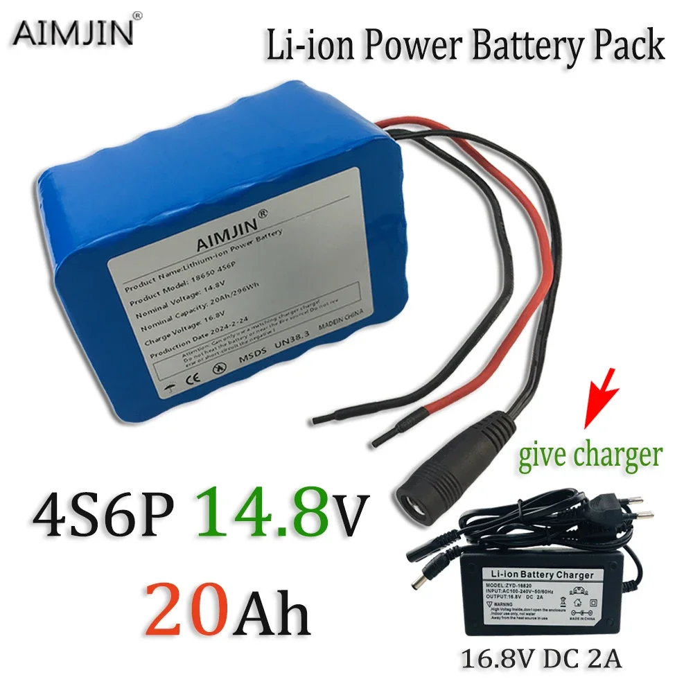 

14.8V 20Ah 4S6P 18650 Li-ion Battery Pack with 5A BMS for Night Fishing Lamp Heater Miner's Lamp Amplifier Etc + Charger