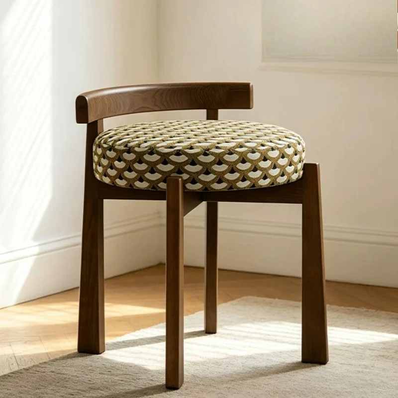 

Solid Wood Mid Century Stool, Low Curved Backrest Chair for Makeup,Designer Shoe Bench for Entryway,Creative Accent Hallway Seat