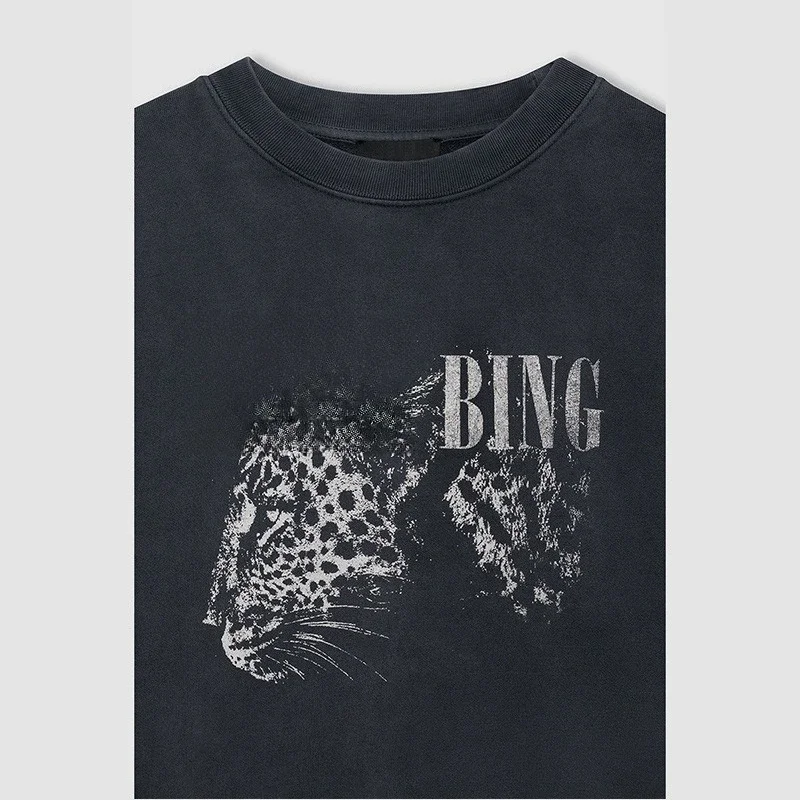 سترة نسائية لعام 2026 مطبوع عليها حروف على شكل رأس الفهد لخريف وشتاء جديد غير موصول ومغسول بلون مقلي على الطراز القديم ملابس تريكو مريحة