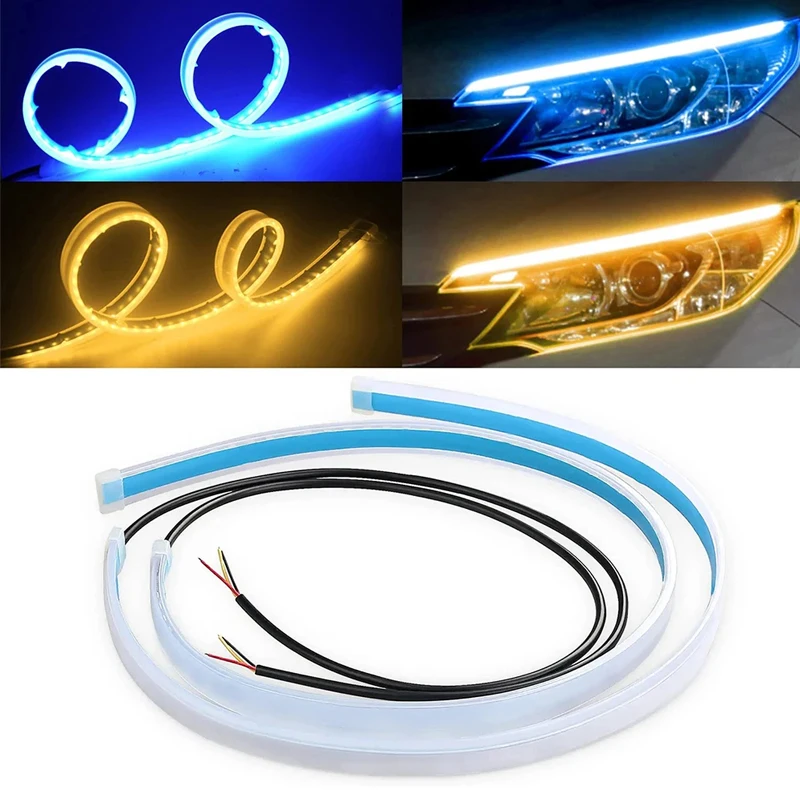 

2Pcs Start Scan DRL Car Daytime Running Light Flexible Waterproof LED Strip Sequential Turn Signal Light For Auto Headlight 12V