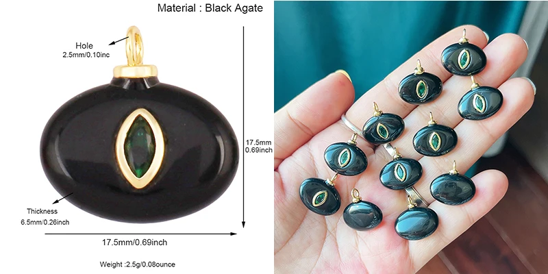 Edelstein-Charm-Anhänger aus türkisfarbenem Malachit, schwarzem Achat, rosa Quarz, 18 Karat echt vergoldeter Schmuck für die Herstellung von Halsketten, S58 – Detail 26