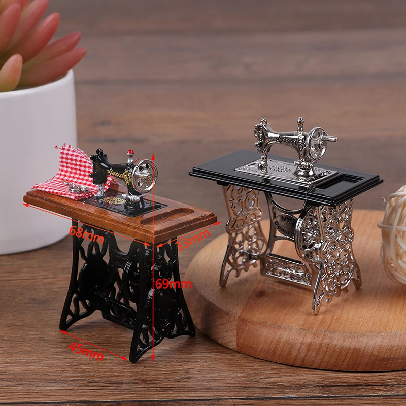 1:12 Dollhouse Miniature Furniture Retro Sewing Machine Knitting Tools Model Doll House Decor Simulation Furniture Model