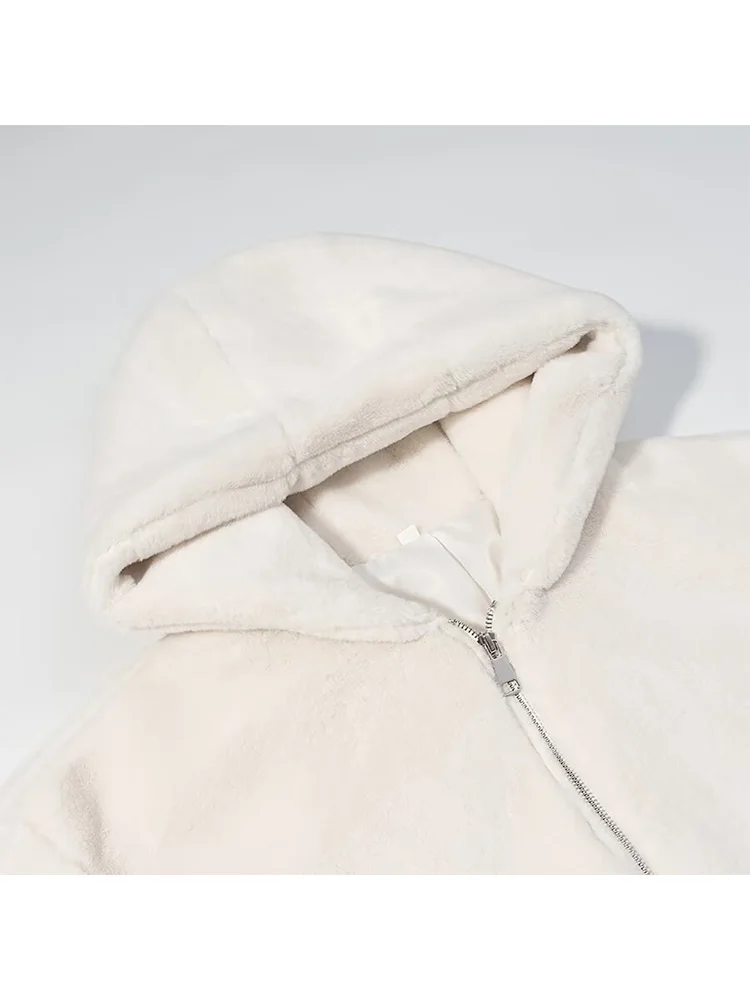 여성 가을 루즈핏 긴팔 지퍼 장식 후드 숏 코트 여성 캐주얼 스트릿웨어 포켓 투톤 솔리드 재킷