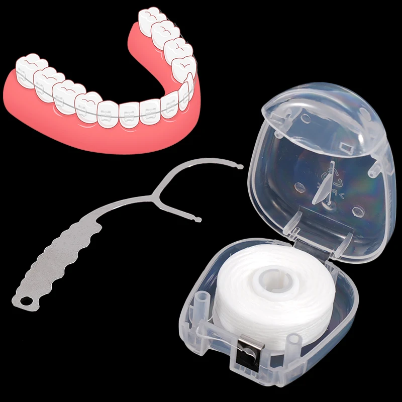 2pcs Stainless steel handle+50 meter dental floss, portable ultra-fine 50 meter high tensile dental floss, oral cleaning