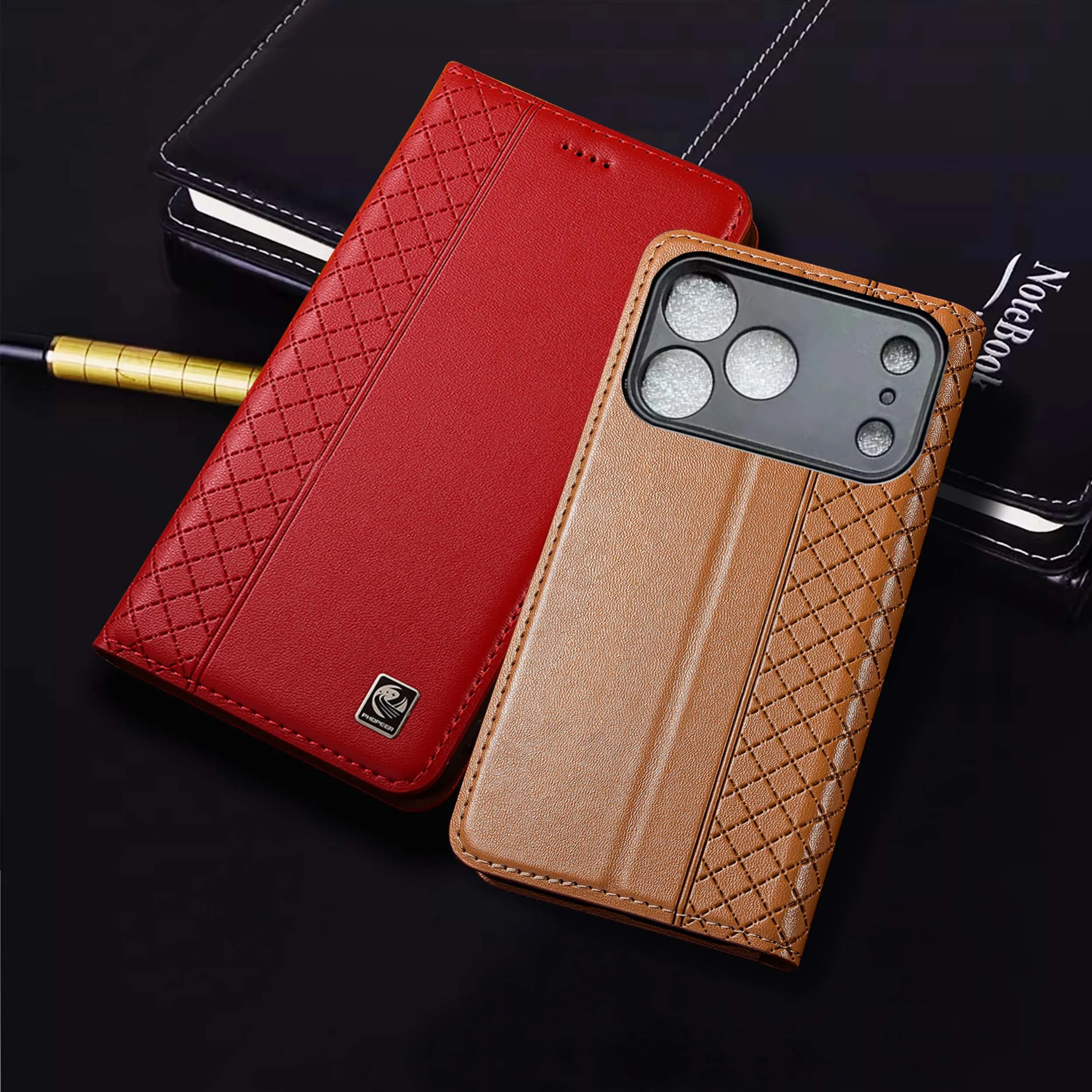 

For Apple iphone X XS XR 11 12 13 14 15 16 16e 17 Pro Max Plus Air Mini Napainner PatternGenuine Leather Flip Phone Case Cowhide
