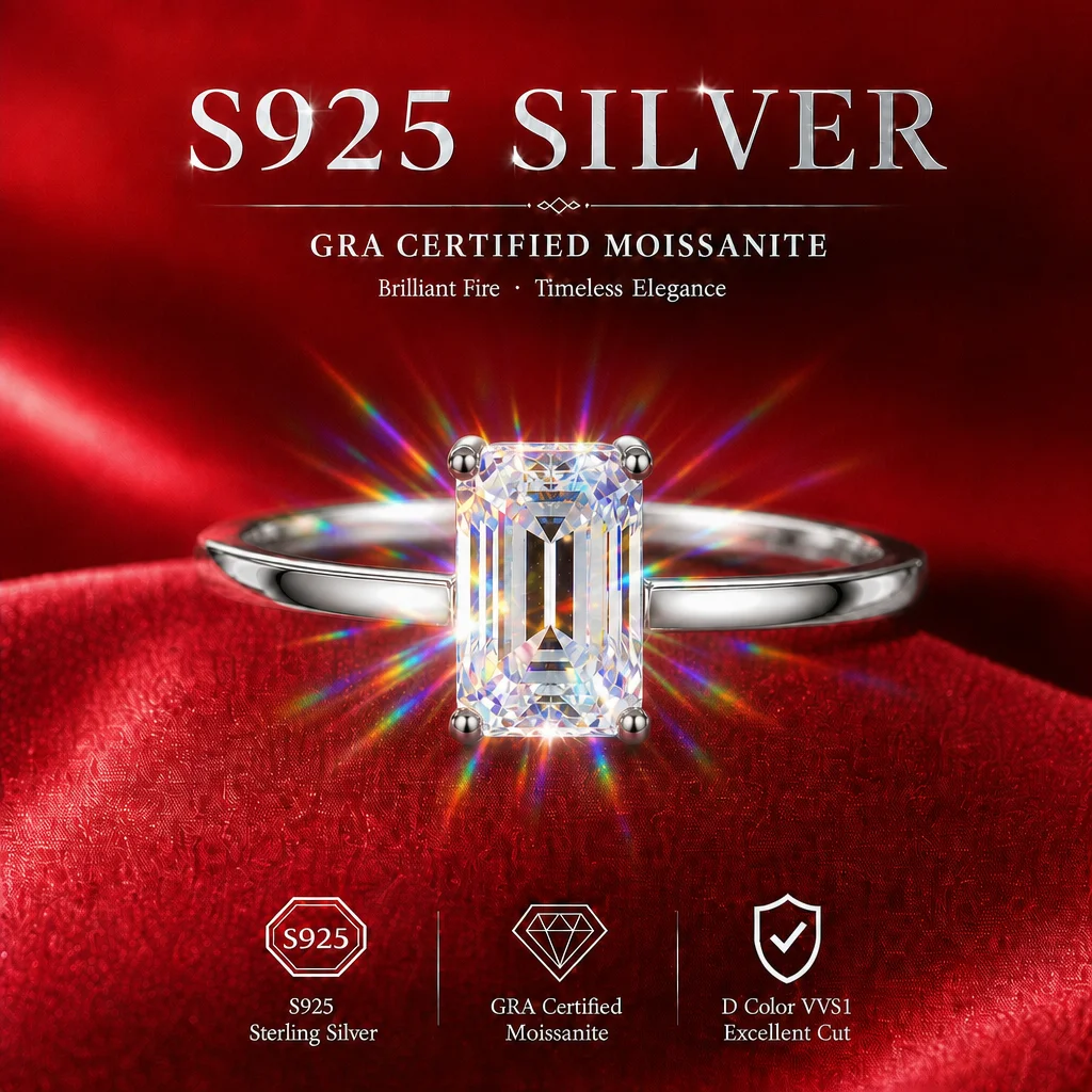 Adjustable 18K Gold Emerald Ring with Moissanite Gemstone S925 Sterling Silver Diamond Tester Approved Women's Sparkling Ring view 6