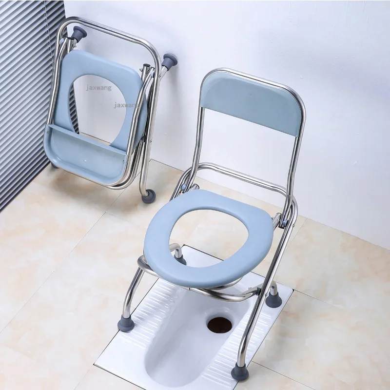 Foldable Stainless Steel Toilet Seat Chair for Pregnant Women Elderly Bathroom Chairs Portable