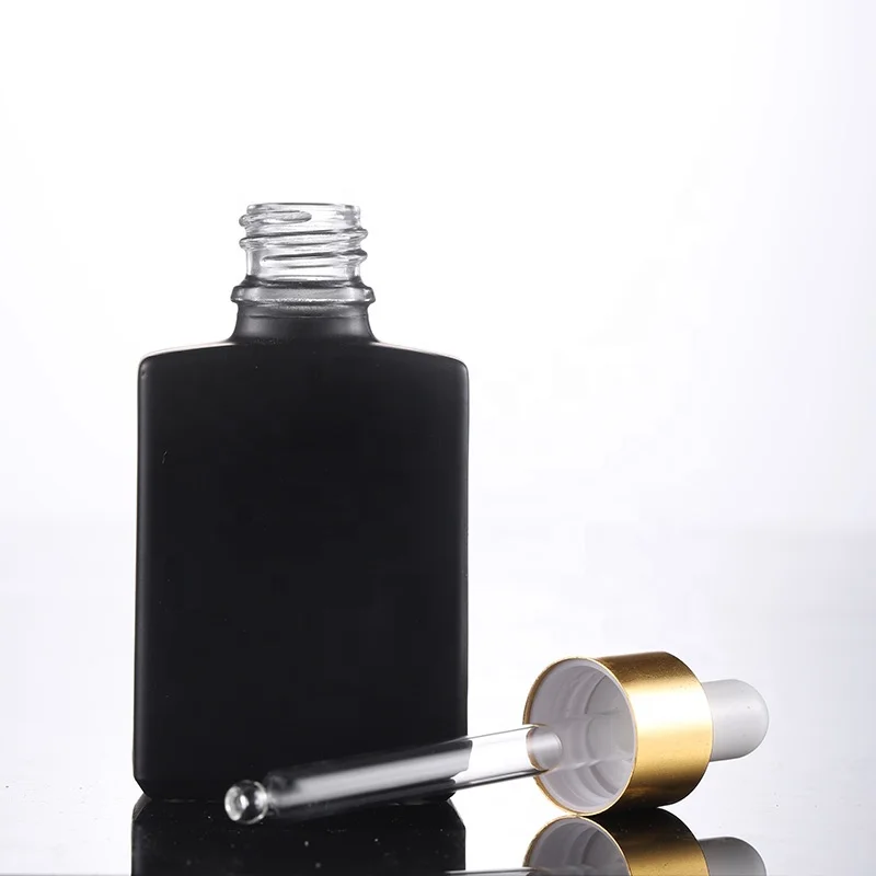 Perfume Glass Bottle Square 30ml 1oz Square Black Rectangle Dropper Bottle for Essential Oil Cosmetic Packaging Travel Container