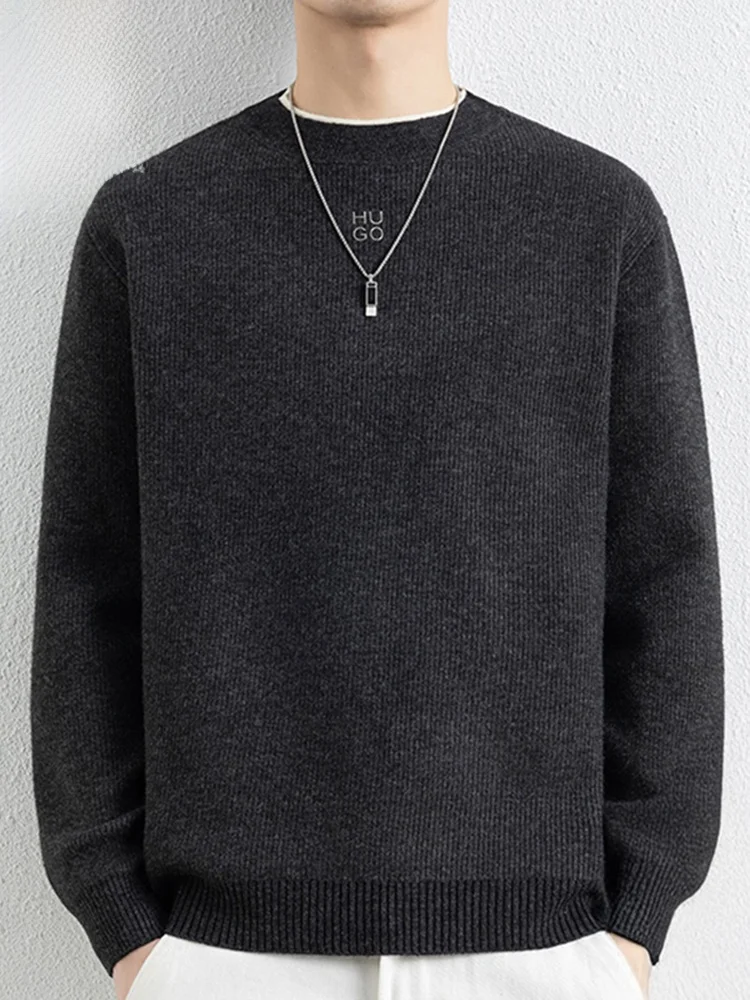 

Мужской утепленный базовый джемпер с круглым вырезом, весна 2026, повседневный, из смесовой ткани (полиэстер, нейлон, шерсть), с длинным рукавом