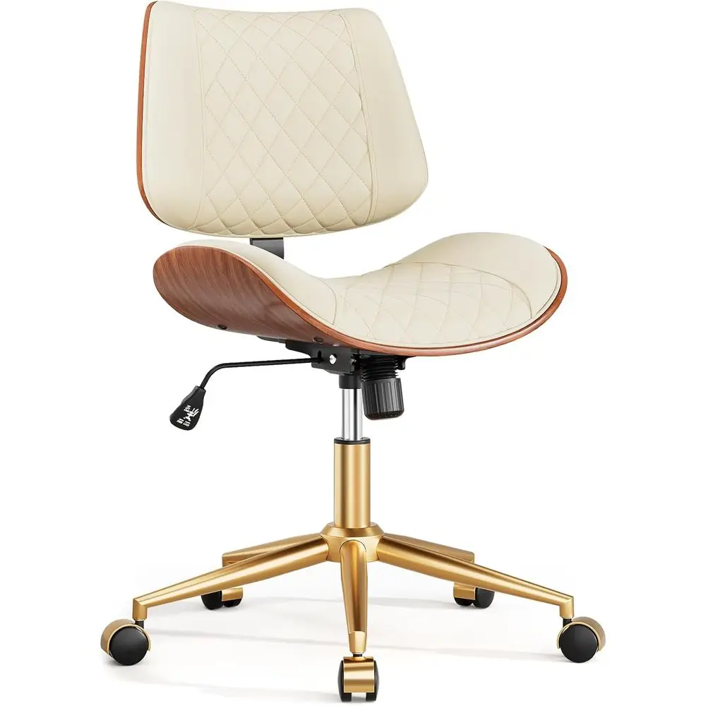 

Swivel Ergonomic PU Leather Office Chair with Beige Seat and Gold Wheels