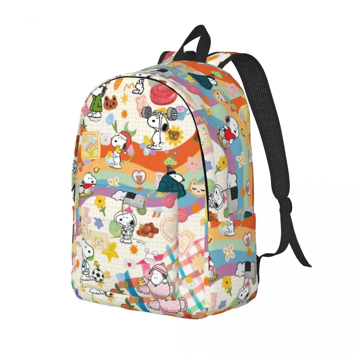 Custom Cartoon Cute S-Snoopys Canvas Backpack Men Women Basic Bookbag for College School Bags