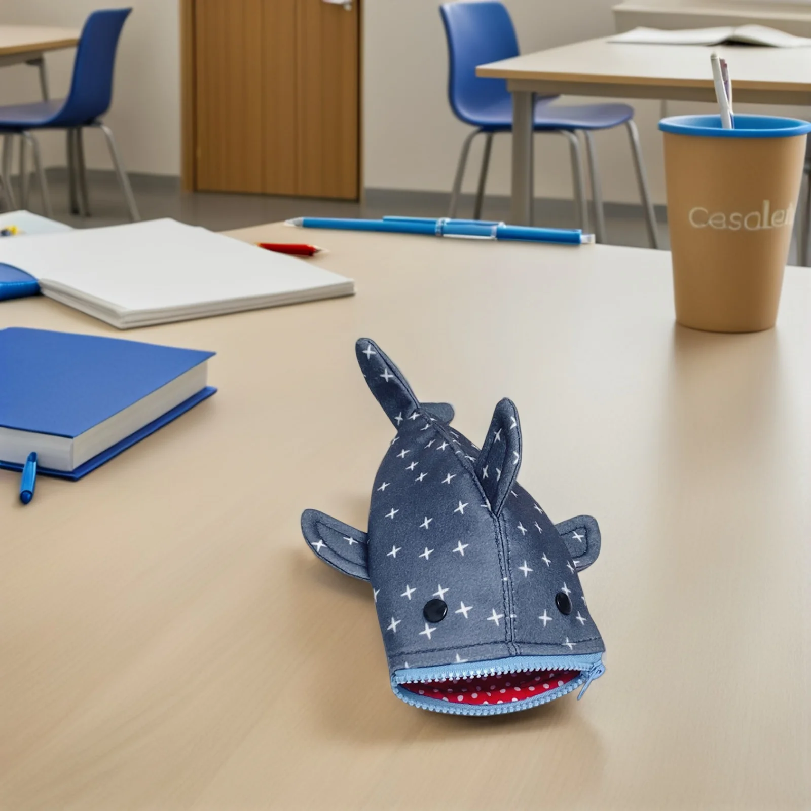 حقيبة أقلام رصاص فريدة من نوعها على شكل قرش، نمط نجمة، تخزين واسع، مادة متينة، حامل أقلام محمول للطلاب المحترفين #6