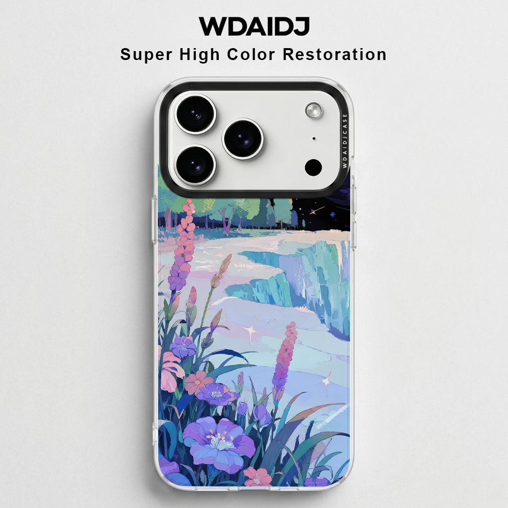 

Dreamy Landscape Flower Art Clear Phone Case For iPhone13 14 15 16 17 Shockproof Anti Scratch Protective Cover