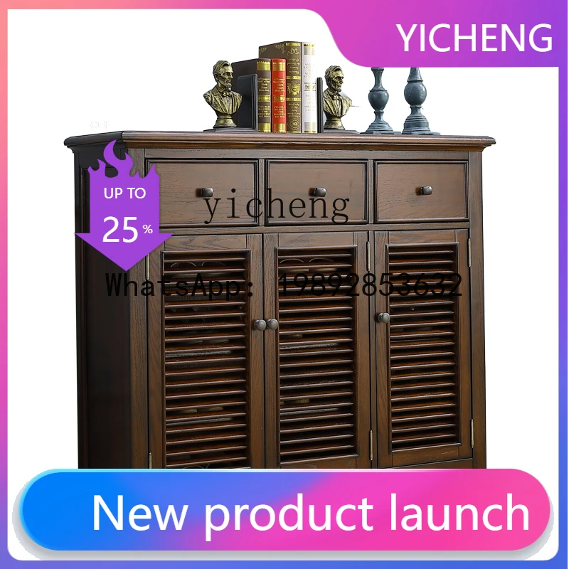 

Solid Wood Three-Door Shoe Cabinet Simple Shutter Door Entrance Cabinet Balcony Shoe Rack Locker