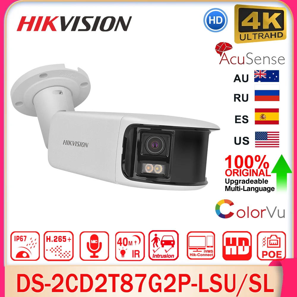 Hikvision DS-2CD2T87G2P-LSU/SL 8MP Dual Lens Panoramic ColorVu Bullet IP Camera  Acusense Strobe Light Audible Alarm 2-Way Audio