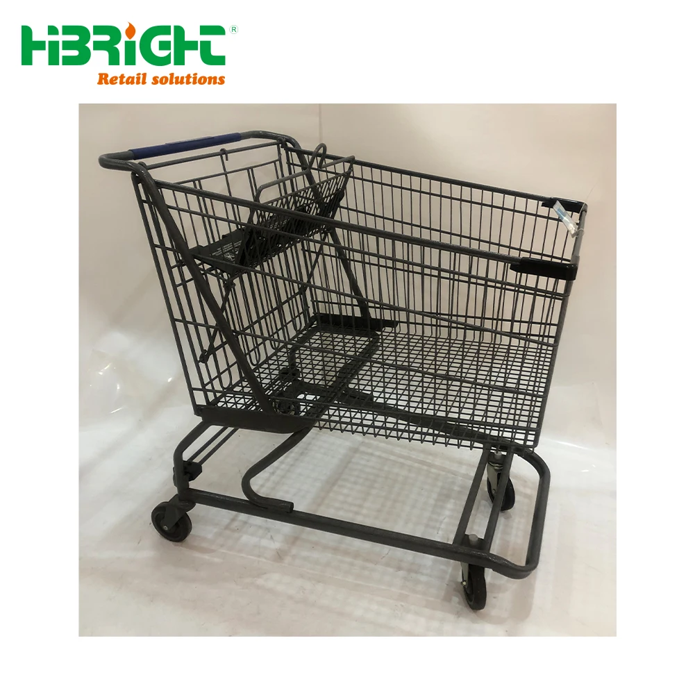 new style double layered big capacity metal hand push shopping cart supermarket trolly