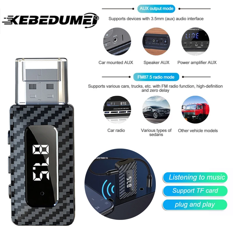 5.3 Mini 3-in-1 USB auto Bluetooth-zenderontvanger met LED-display Handsfree bellen Carkit Auto draadloze audio voor FM-radio