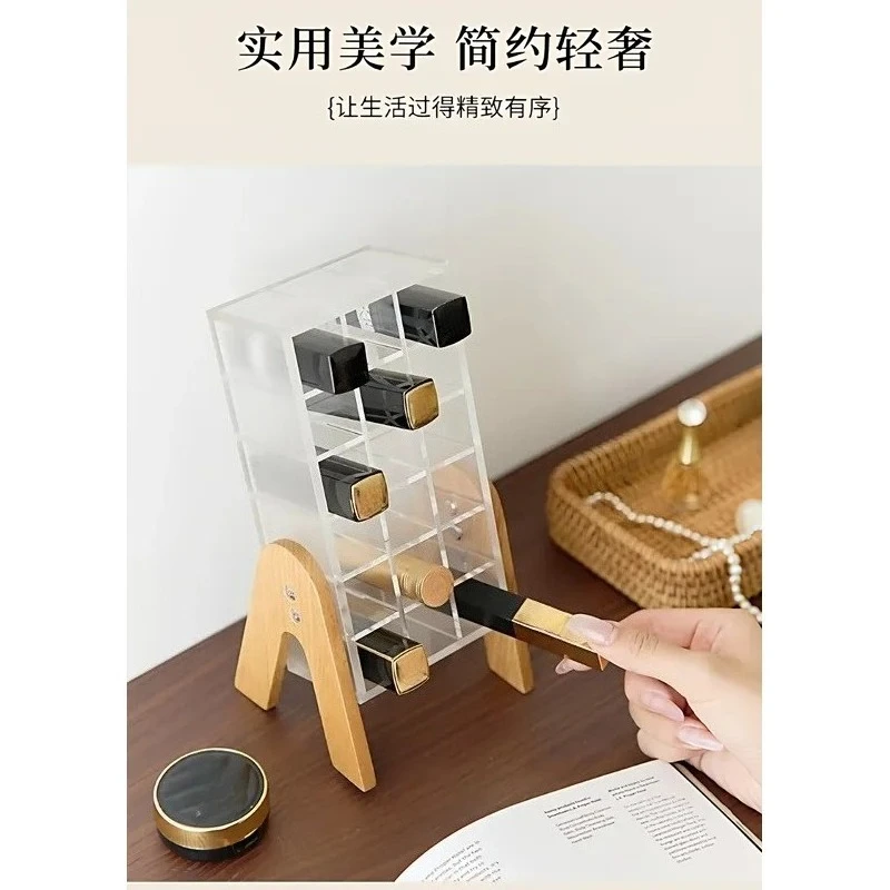Desktop Lipstick Storage Box Transparent Acrylic Multi Grid Organizer Shelf Makeup Cosmetic Display Stand