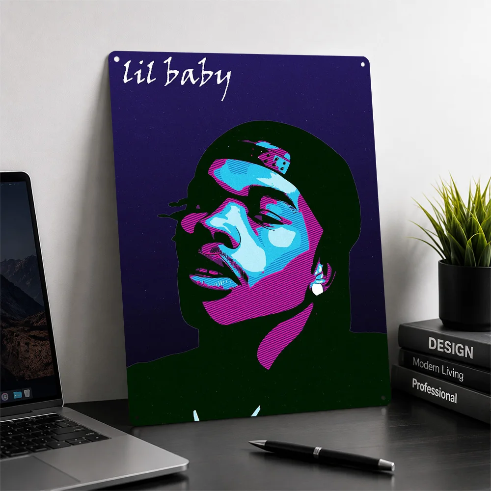 Lil Baby Portrait 3D Printed Texture Poster Personalized Wall Art Retro Metal Tin Signs for Decor Living Room Bedroom Decoration