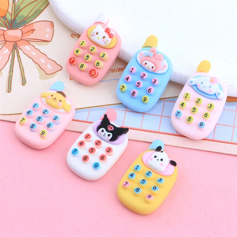 Dễ Thương Sanrioed Kuromi Mymelody Hellokitty Cinnamoroll Di Động Điện Thoại Mô Hình DIY Di Động Điện Thoại Kẹp Tóc Nhựa Phụ Kiện