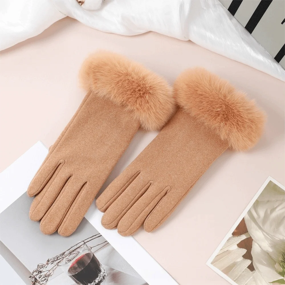 Solid Color Touch Screen Gloves Elastic Stretch Thick Plush Inner Full Finger Gloves Waterproof Insulated Warm Windproof Gloves