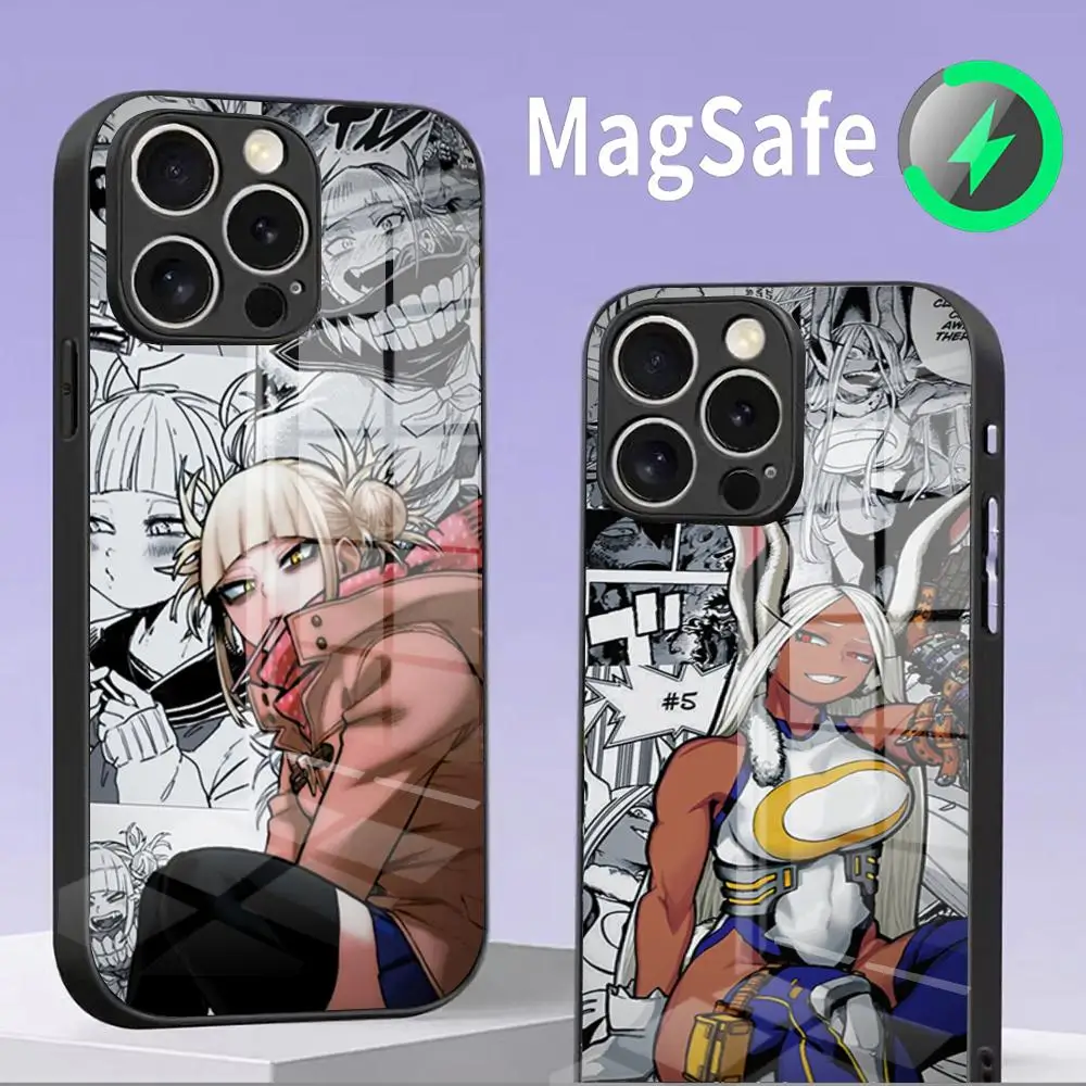 

Чехол для телефона My Hero Academy Girl для iPhone 16, 15, 14, 13, 12, 11 Pro Max, 13 mini, 12 mini, стеклянный чехол Magsafe