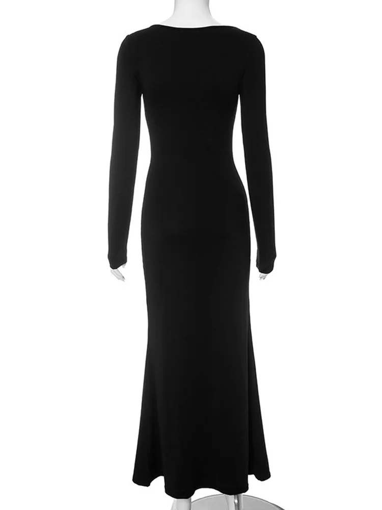 Printemps automne mince Chic robe à manches longues pour les femmes mode Chic col carré rayé longue robe taille élastique robe moulante