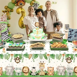 Forest Jungle Zoo Party tema festa di compleanno per bambini Set di posate Decorative tazza di carta velina Banner tovaglia