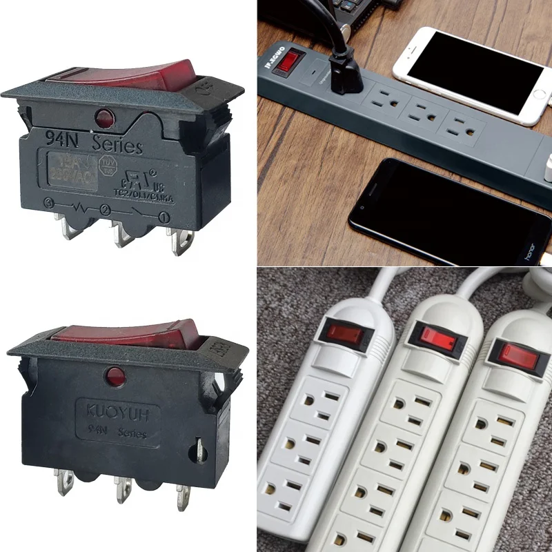 94N Serie 16A Overbelasting Protector Kuoyuh Rocker Switch Stroomonderbreker Voor Power Strip