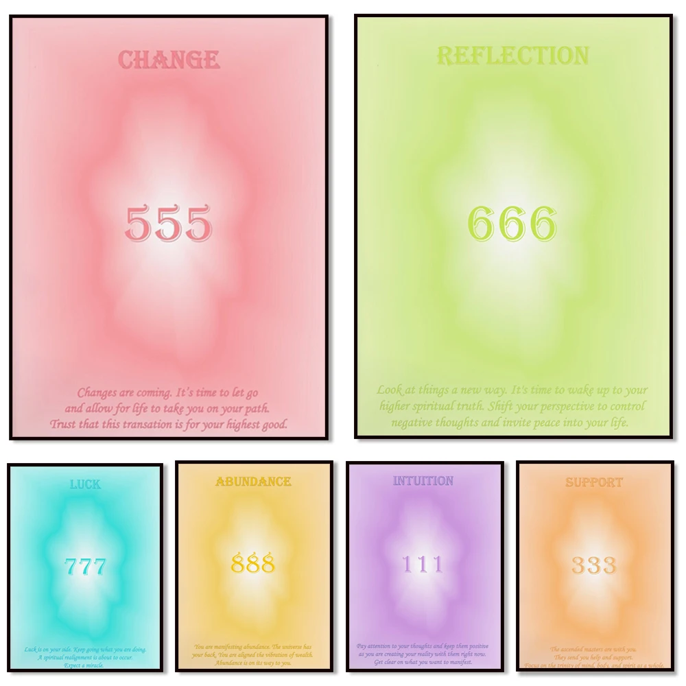 Angel Numbers  Gradient Aura Art Print, Spiritual Vibrant Energy Psychedelic Wall Art,Angel Messages Poster,Angel Manifest Decor