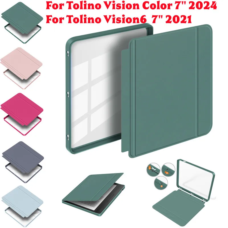 

Detachable Smart Cover for Tolino Vision Color 2024 7 inch Vision 6 7" 2021 Ebook PU Leather With Acrylic Clear Back Case Cover
