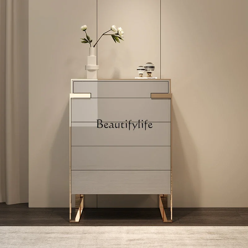 

Italian light luxury solid wood locker simple bedroom living room chest of drawers baking paint