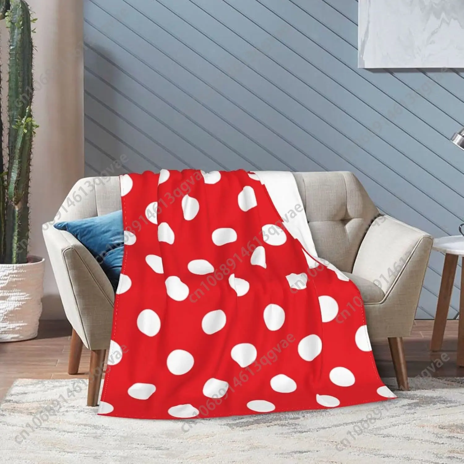 

Red White Polka Dot Soft Lightweight Throw Blanket Cozy Flannel Bed Throw for Sofa Couch Travel Bedroom Casual Stripe Pattern