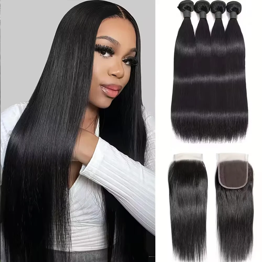 15A Glatte Echthaar-Bündel mit Verschluss 2x6/5x5/13x4 Brasilianische Jungfrau-Rohhaar-Extensions 100% Echthaar für Frauen – Detail 2