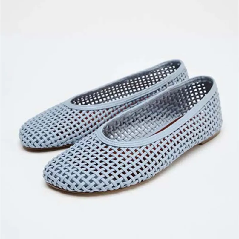 

Handmade Weaving Hollow Mesh Flat Shoes Women Lightweight Breathable Ballet Flats Summer Soft Comfortable Beach Sandals Loafers