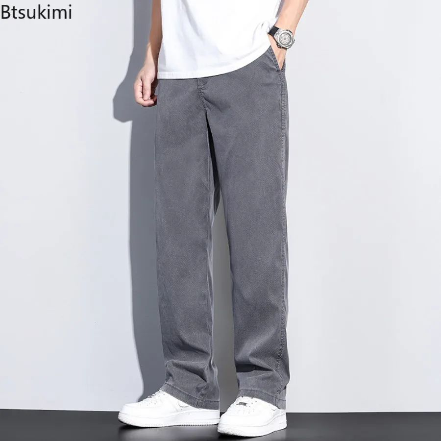 2025 Autumn New Lyocell Fabric Jeans Men's Casual Pants High Quality Straight Sweatpants Soft Wide Leg Baggy Trousers Hot Sales